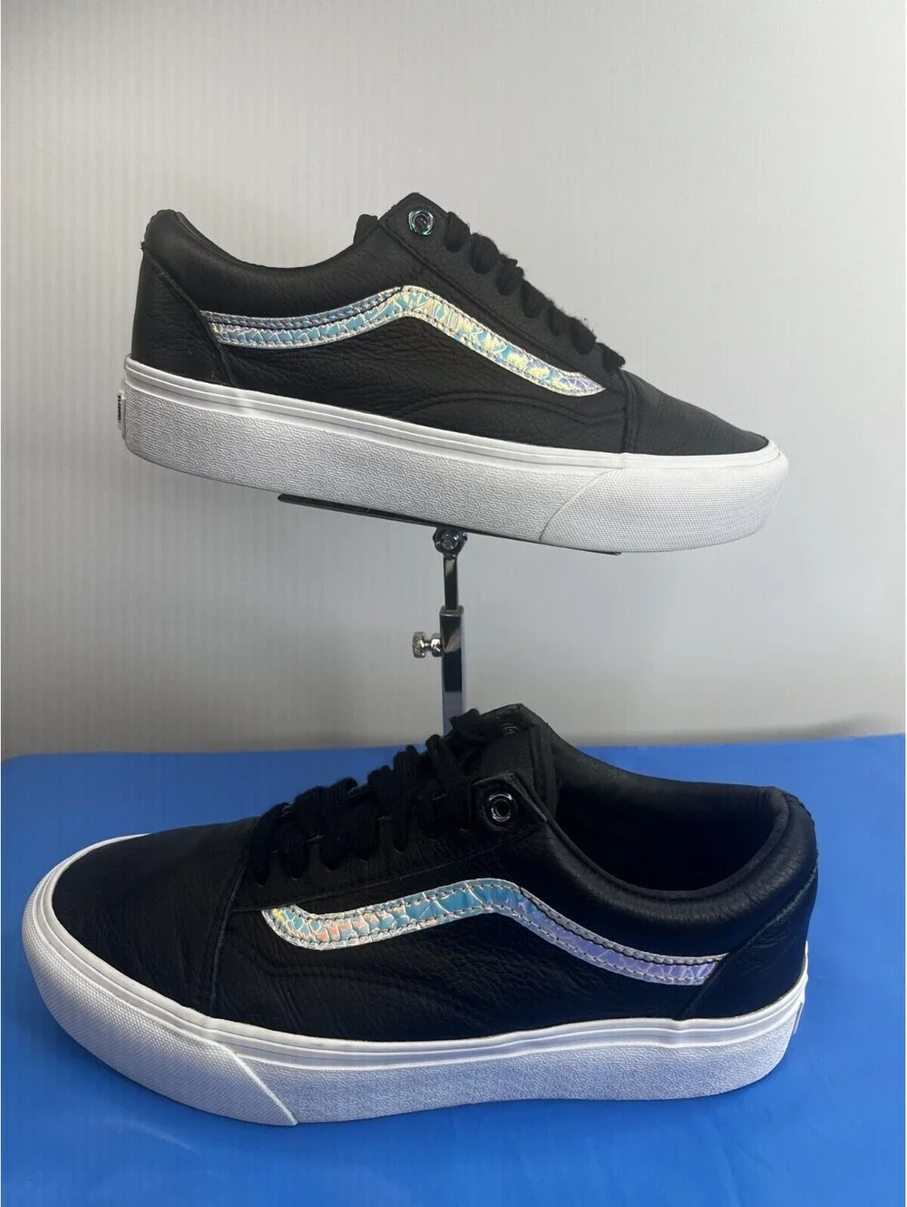 Vans Old Skool Black Iridescent Holographic Stripe Shoes Men 8 Women 9.5